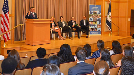 Assistant Secretary of State for Economic and Business Affairs Charles Rivkin speaks to International Exchange Alumni during the recent Career-Building Seminar. 