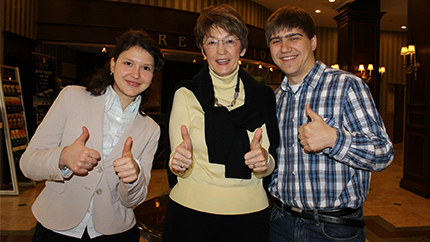 August 2014 Exchange Alumni Member of the Month, Daniel Voda (right), poses with friends.