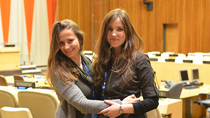 Viktoriya Luchka and Viktoriia Shvydchenko, Global UGRAD alumnae, serve as the first Ukrainian Youth Delegates to the 69th session of the United Nations General Assembly.