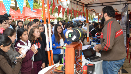 Students surrounding a science fair project