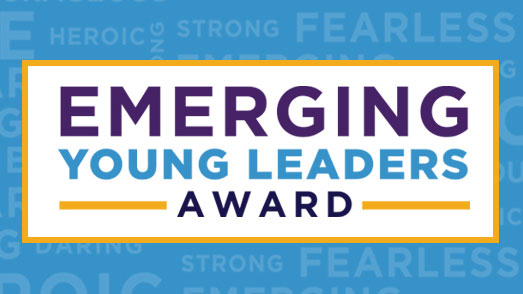 Title graphic on a blue background reads: Emerging Young Leaders Award