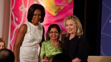 Photo of Secretary Clinton, Michelle Obama, and IWOC awardee