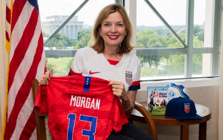 Assistant Secretary Marie Royce and Alex Morgan shirt