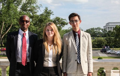 LGBTI Exchange Alumni Justin Hill, Molly Dwyer, and Tristan Bennett (L to R) discussed their exchange experiences.