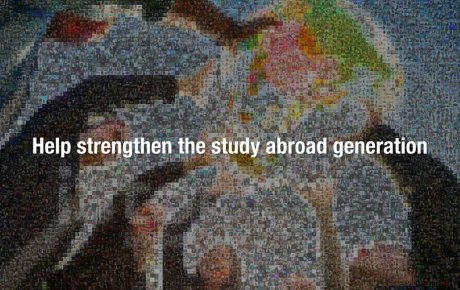 Screen shot from the video reads, "Help strengthen the study abroad generation."